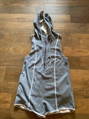 Gray Sleeveless terry sweatshirt Hooded Romper